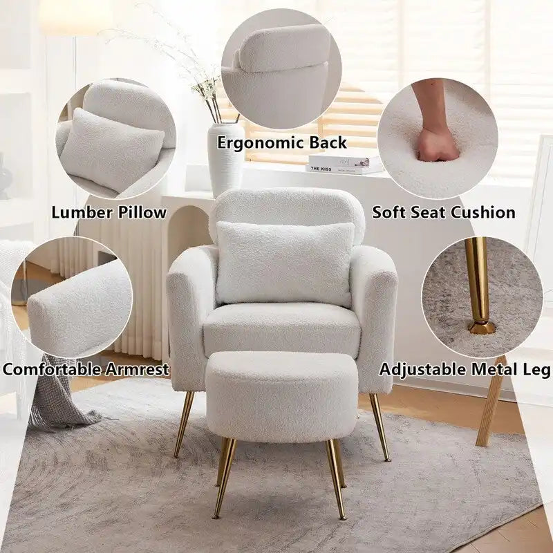 Half Disassembled Single Chair With Gold Feet And Pedals Flannelette Indoor Leisure Chair Beige