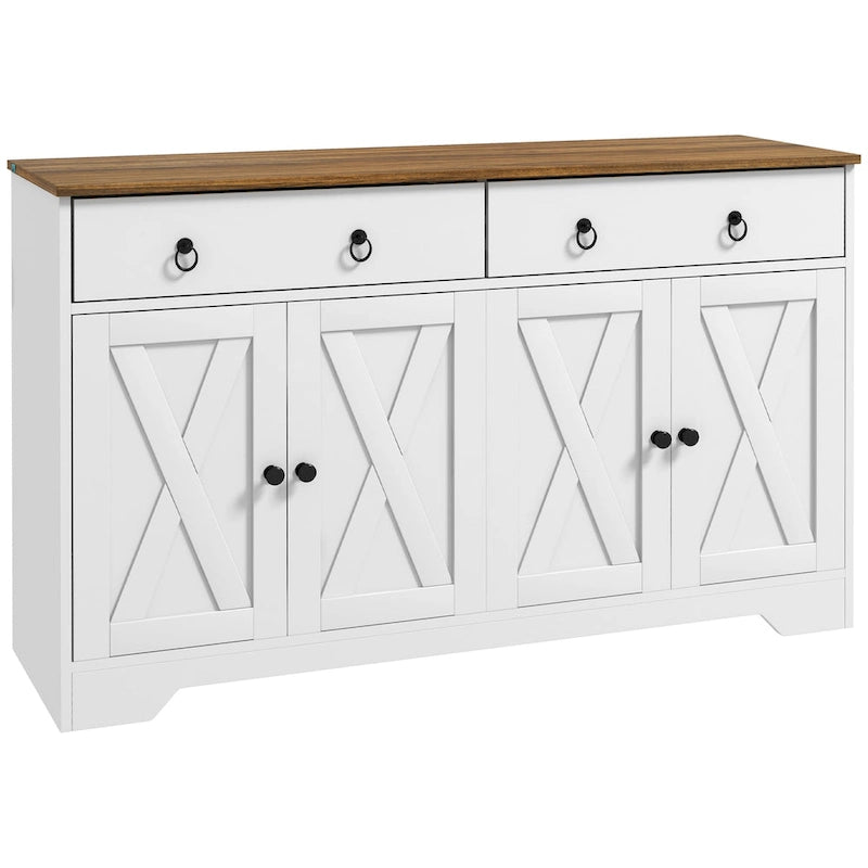 White Barn-Style Sideboard with 2 Drawers & 4 Doors