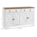 White Barn-Style Sideboard with 2 Drawers & 4 Doors