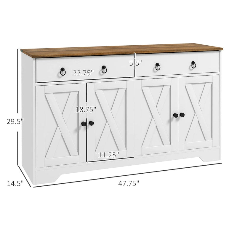 White Barn-Style Sideboard with 2 Drawers & 4 Doors