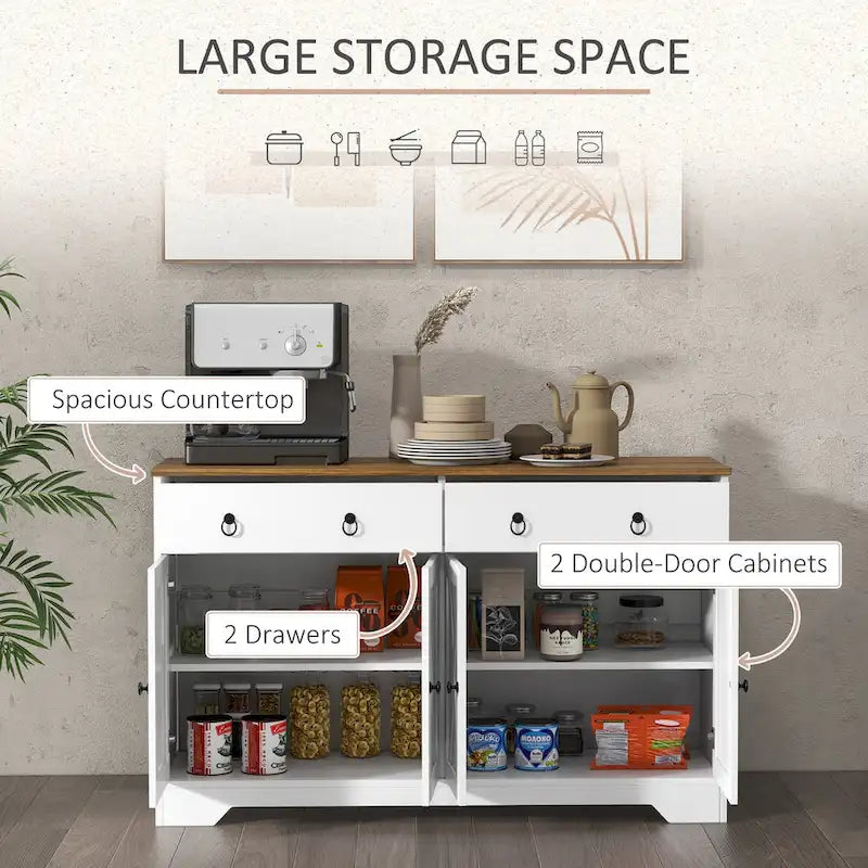 White Barn-Style Sideboard with 2 Drawers & 4 Doors