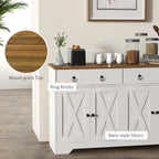 White Barn-Style Sideboard with 2 Drawers & 4 Doors