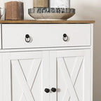 White Barn-Style Sideboard with 2 Drawers & 4 Doors