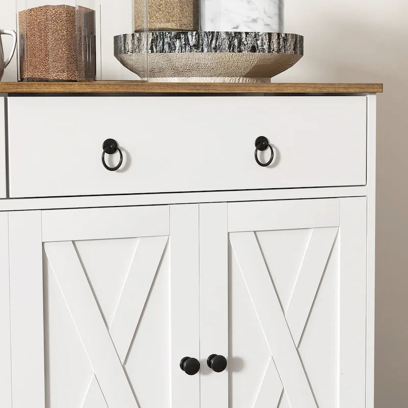 White Barn-Style Sideboard with 2 Drawers & 4 Doors