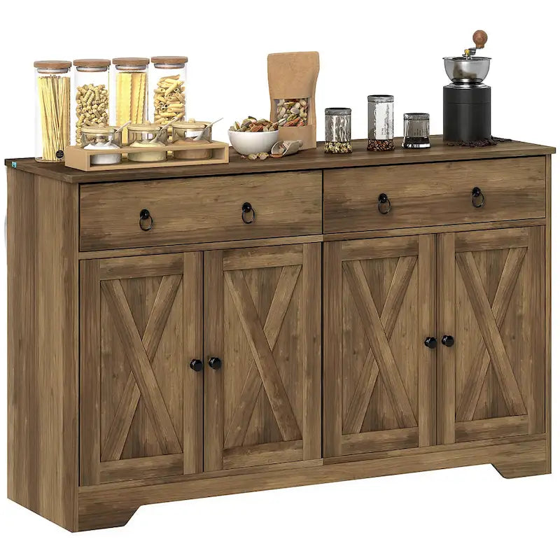 White Barn-Style Sideboard with 2 Drawers & 4 Doors