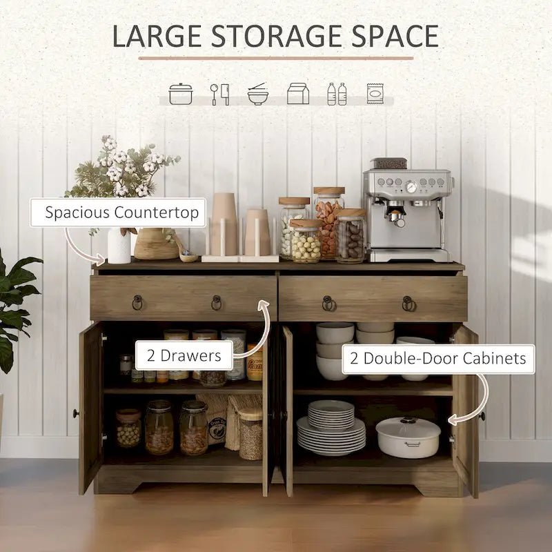 White Barn-Style Sideboard with 2 Drawers & 4 Doors