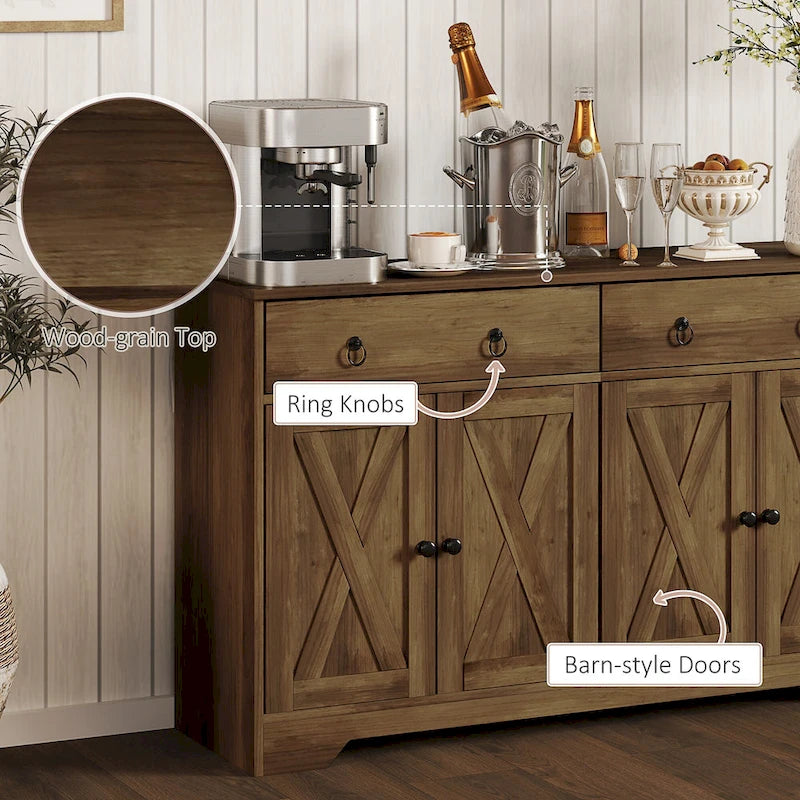 White Barn-Style Sideboard with 2 Drawers & 4 Doors