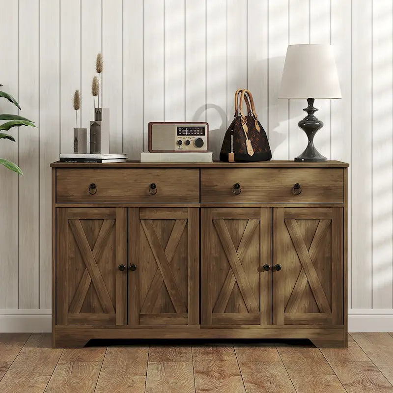 White Barn-Style Sideboard with 2 Drawers & 4 Doors