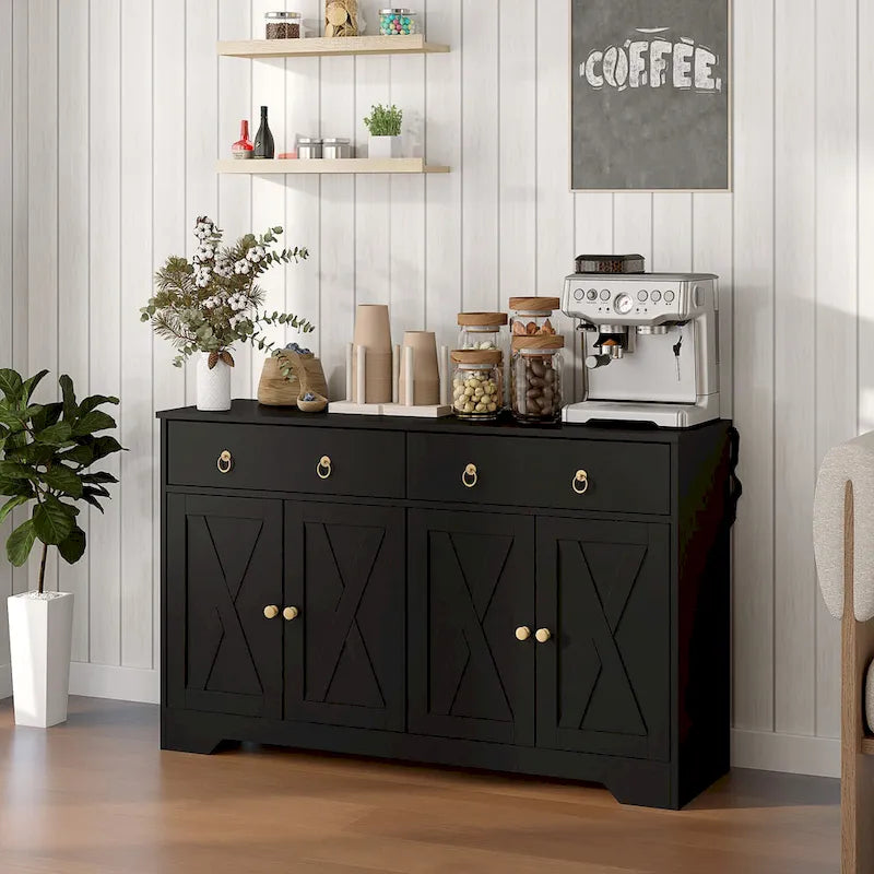 White Barn-Style Sideboard with 2 Drawers & 4 Doors