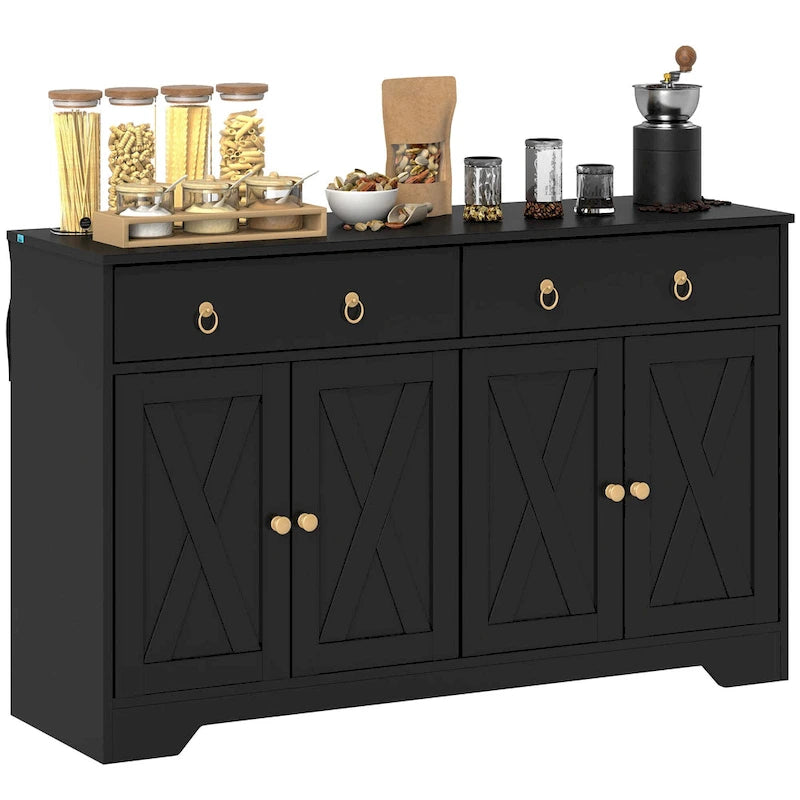 White Barn-Style Sideboard with 2 Drawers & 4 Doors