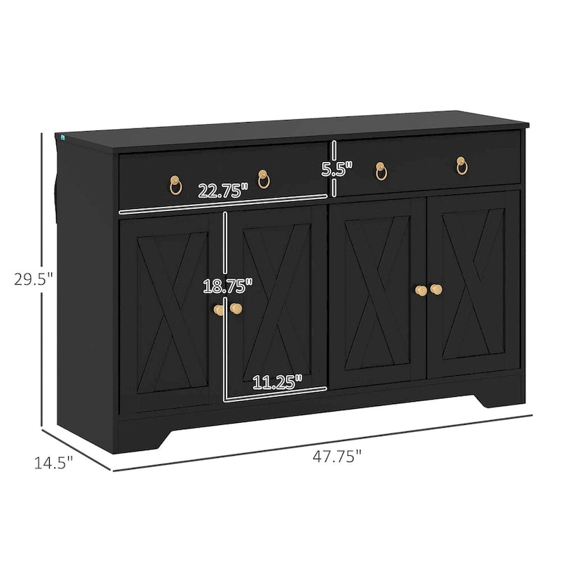 White Barn-Style Sideboard with 2 Drawers & 4 Doors