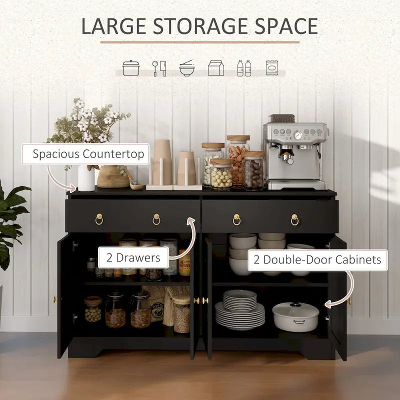 White Barn-Style Sideboard with 2 Drawers & 4 Doors