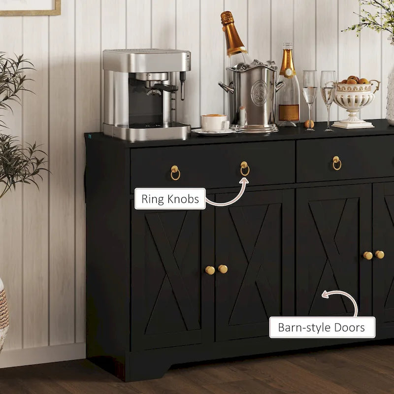 White Barn-Style Sideboard with 2 Drawers & 4 Doors