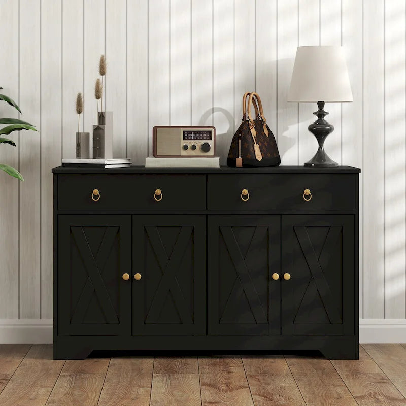 White Barn-Style Sideboard with 2 Drawers & 4 Doors