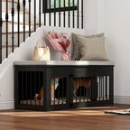 Black Wooden Pet Crate Bench - 47.2" with Cushion