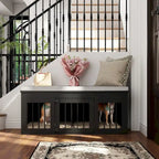 Black Wooden Pet Crate Bench - 47.2" with Cushion