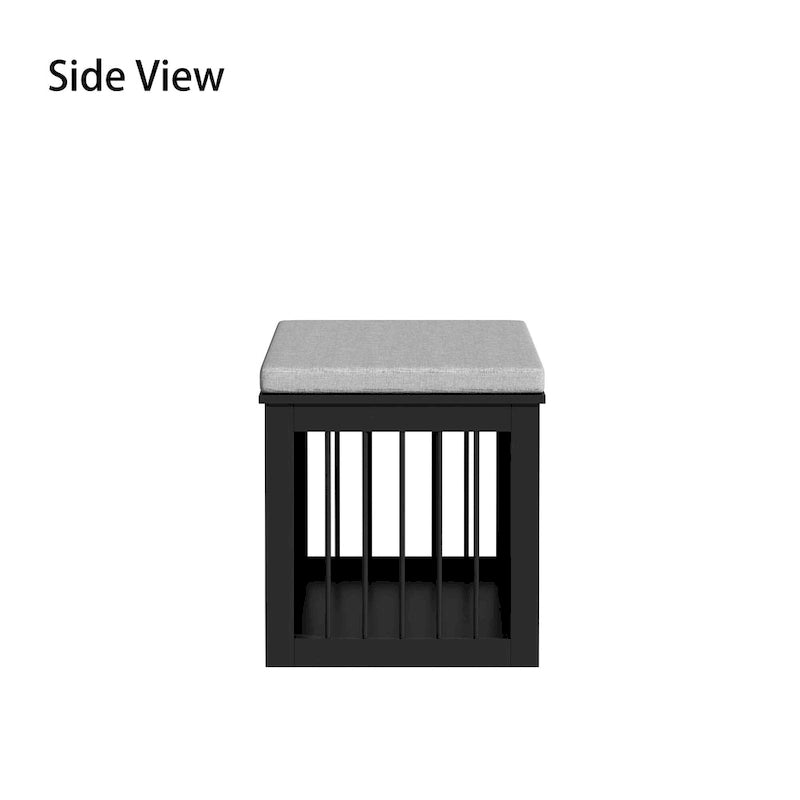 Black Wooden Pet Crate Bench - 47.2" with Cushion
