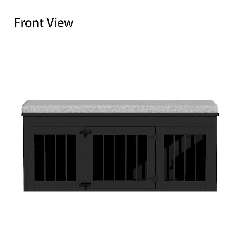 Black Wooden Pet Crate Bench - 47.2" with Cushion