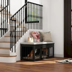 Black Wooden Pet Crate Bench - 47.2" with Cushion