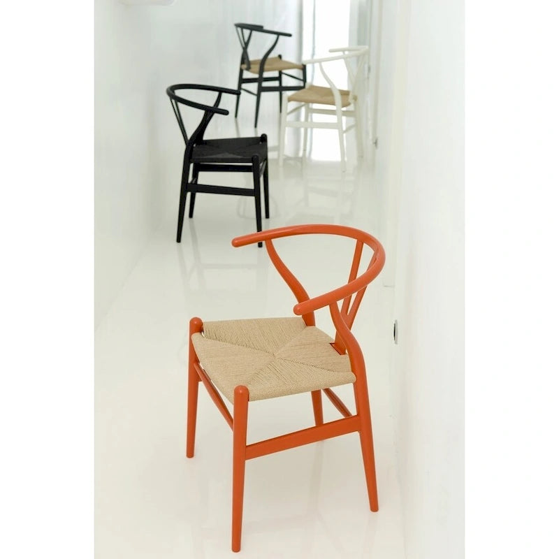 Orange Wood Dining Chairs - Y-Back with Armrests - Set of 2