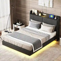 Queen Floating Bed Frame with LED, Storage & USB Ports