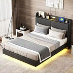 Queen Floating Bed Frame with LED, Storage & USB Ports