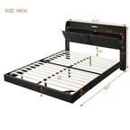 Queen Floating Bed Frame with LED, Storage & USB Ports