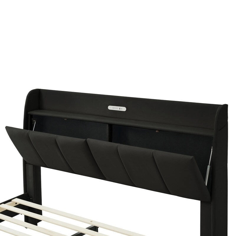 Queen Floating Bed Frame with LED, Storage & USB Ports