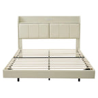 Queen Floating Bed Frame with LED, Storage & USB Ports