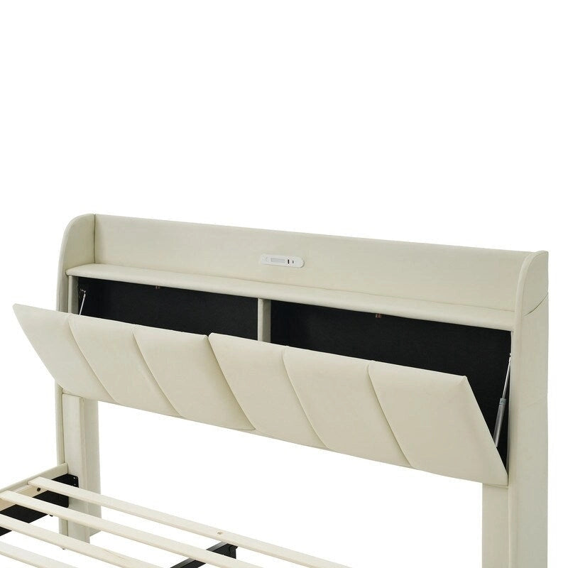 Queen Floating Bed Frame with LED, Storage & USB Ports