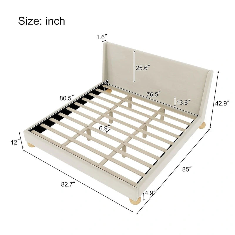 Gray Upholstered Platform Bed - Queen/King Size