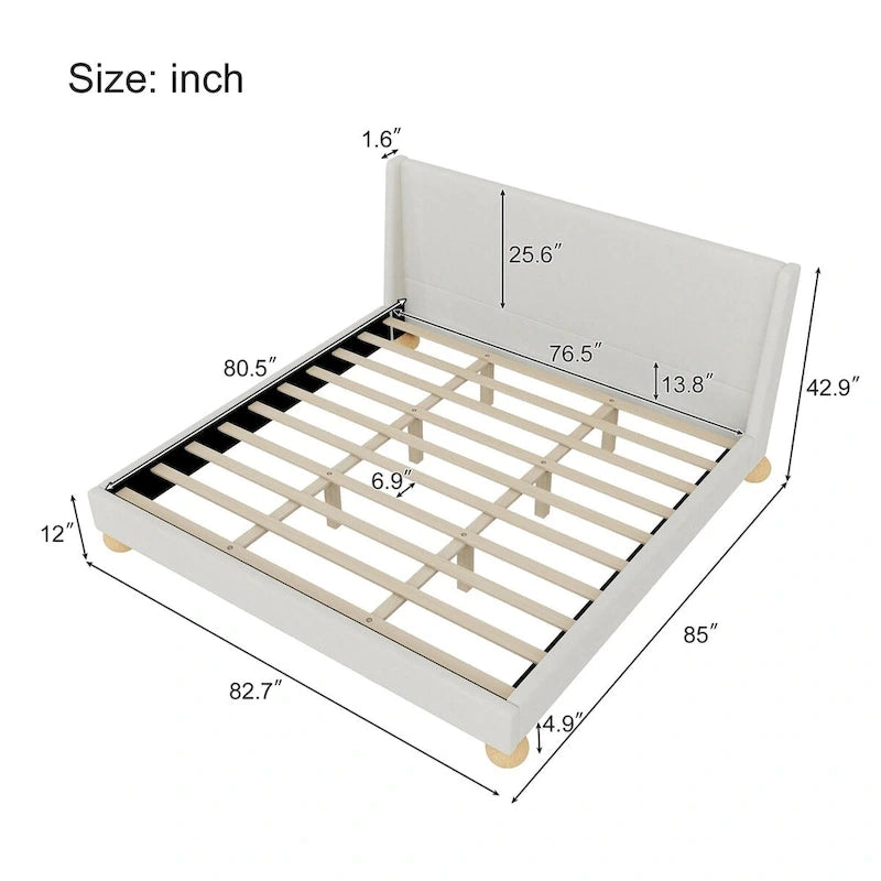 Gray Upholstered Platform Bed - Queen/King Size