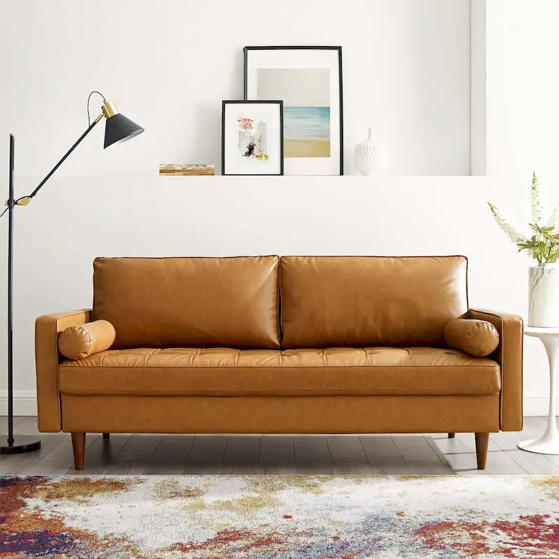 Faux Leather Sofa - Mid-Century Style - 3-Seater