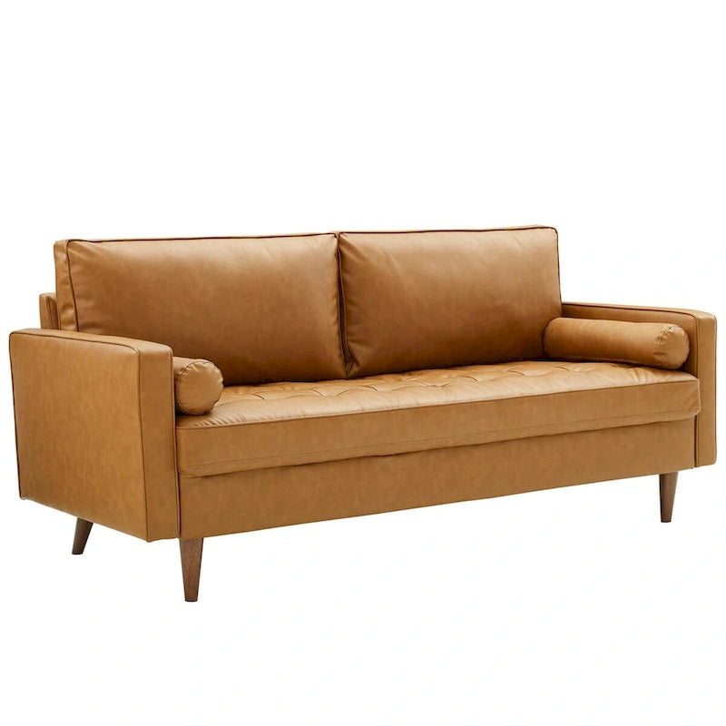 Faux Leather Sofa - Mid-Century Style - 3-Seater