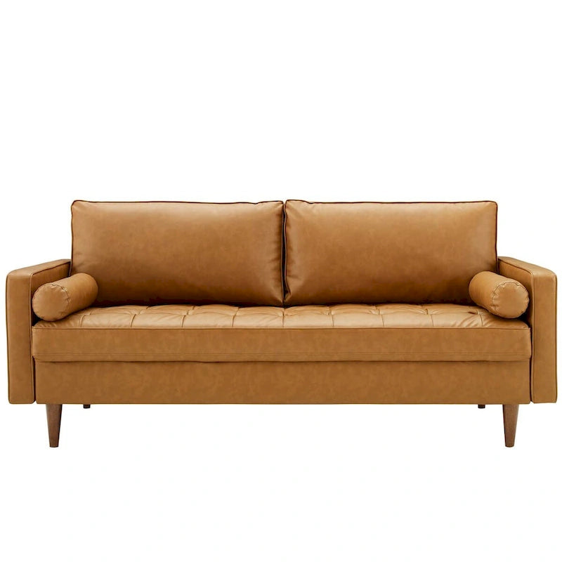 Faux Leather Sofa - Mid-Century Style - 3-Seater