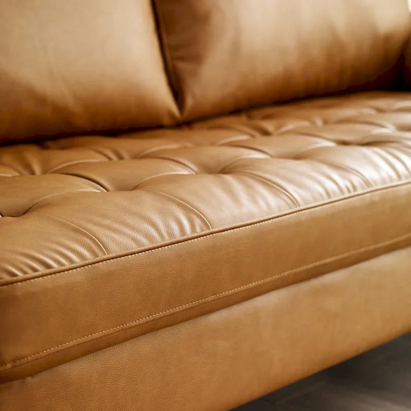 Faux Leather Sofa - Mid-Century Style - 3-Seater