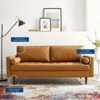 Faux Leather Sofa - Mid-Century Style - 3-Seater