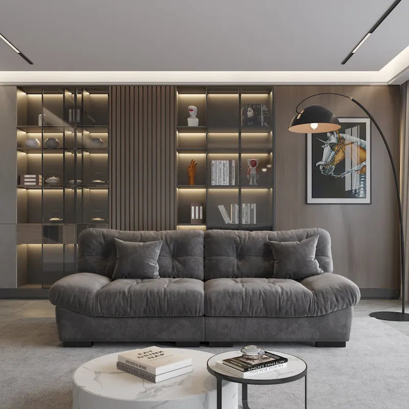 Velvet Cloud Sofa - 89" 3-Seater with Pillows