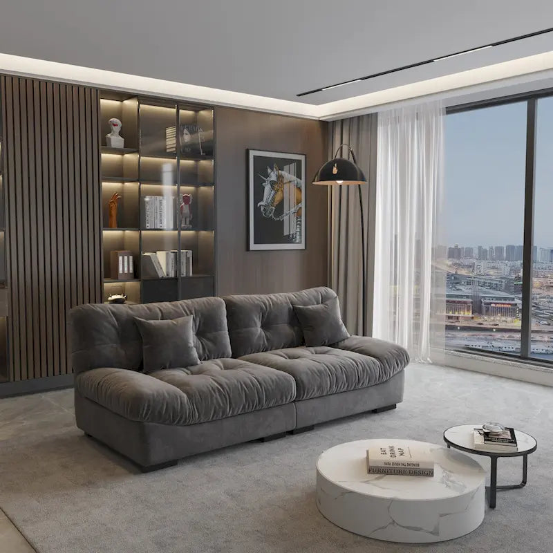 Velvet Cloud Sofa - 89" 3-Seater with Pillows