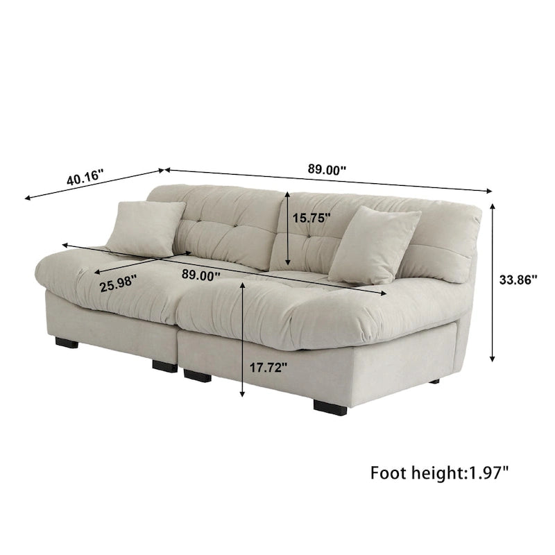 Velvet Cloud Sofa - 89" 3-Seater with Pillows