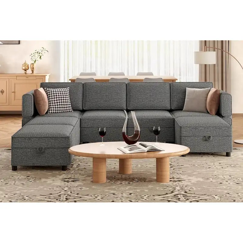 Chenille Modular Sofa - Adjustable Backrest with Storage