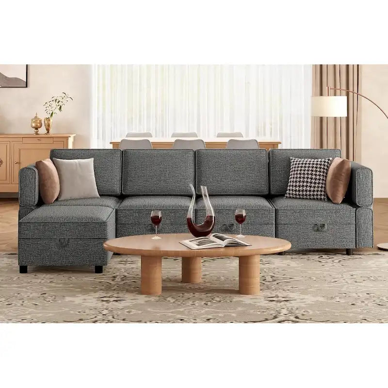 Chenille Modular Sofa - Adjustable Backrest with Storage
