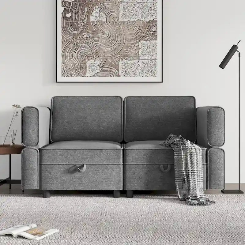 Chenille Modular Sofa - Adjustable Backrest with Storage