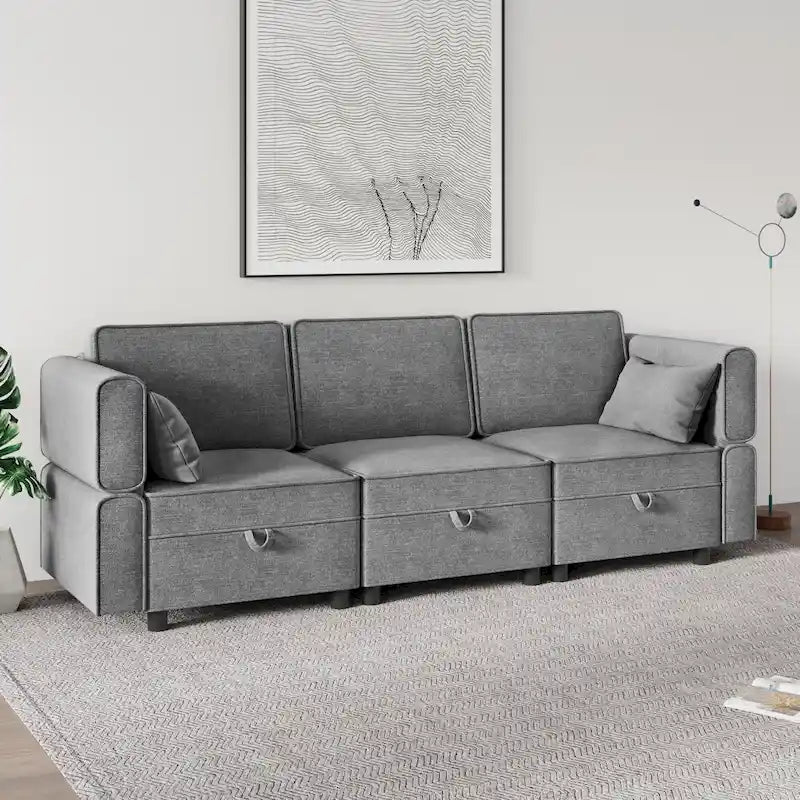 Chenille Modular Sofa - Adjustable Backrest with Storage