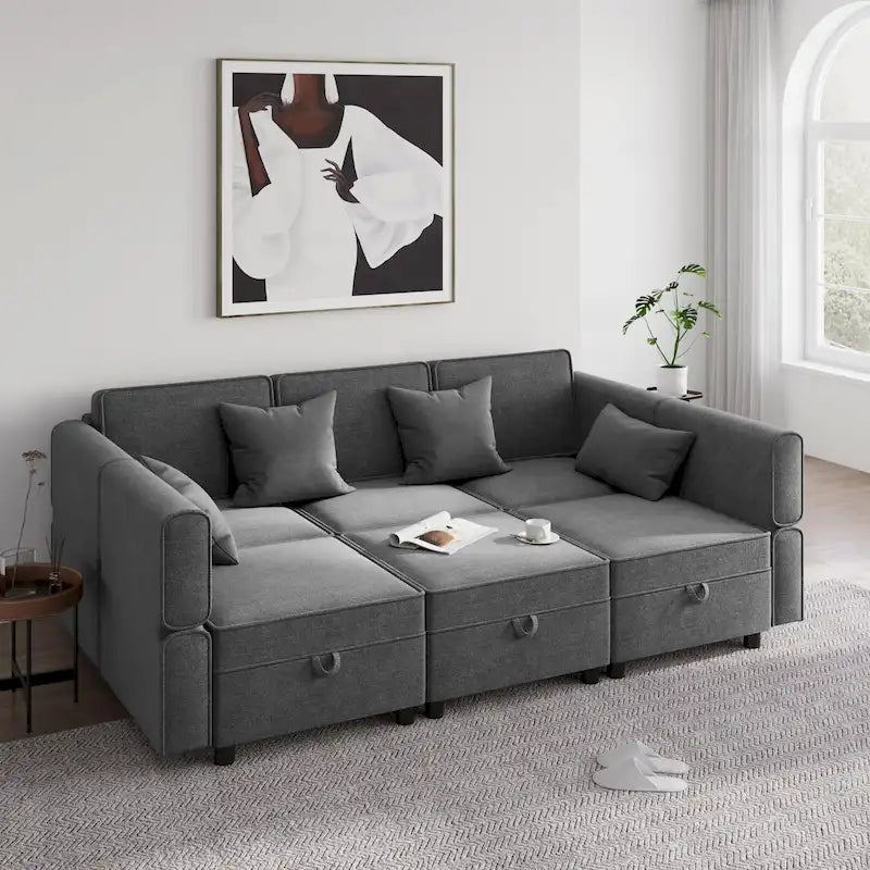 Chenille Modular Sofa - Adjustable Backrest with Storage