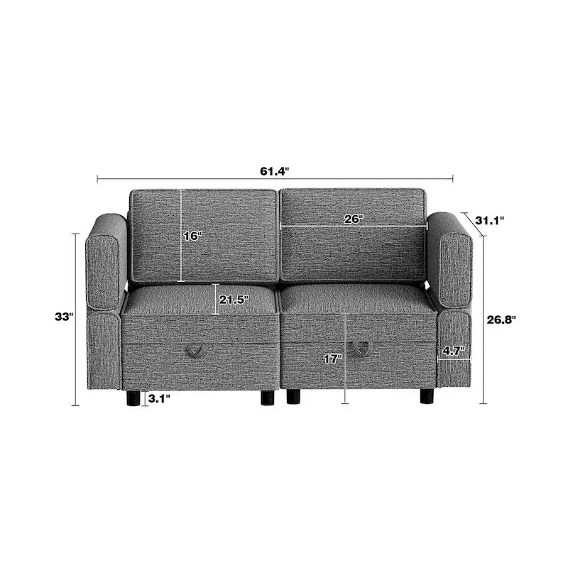 Chenille Modular Sofa - Adjustable Backrest with Storage