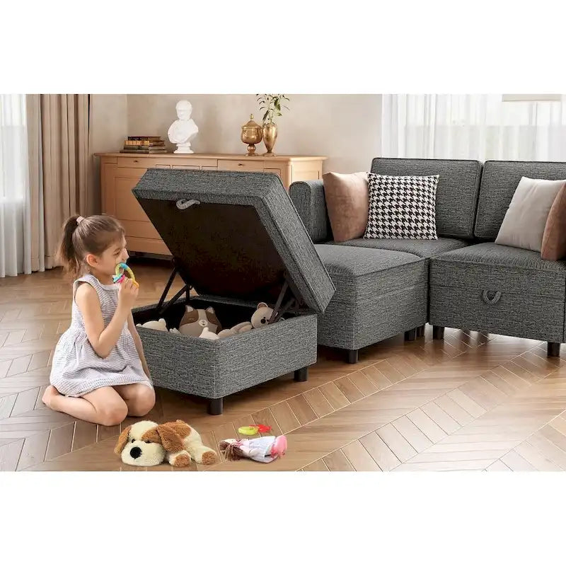Chenille Modular Sofa - Adjustable Backrest with Storage