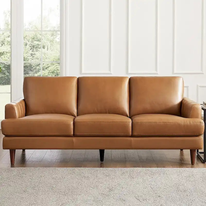 Top-Grain Leather Sofa - 80" with Feather & Memory Foam