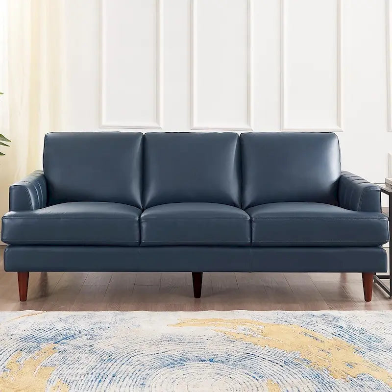Top-Grain Leather Sofa - 80" with Feather & Memory Foam