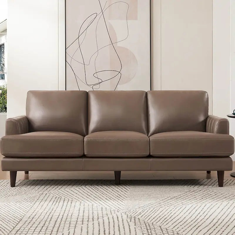 Top-Grain Leather Sofa - 80" with Feather & Memory Foam